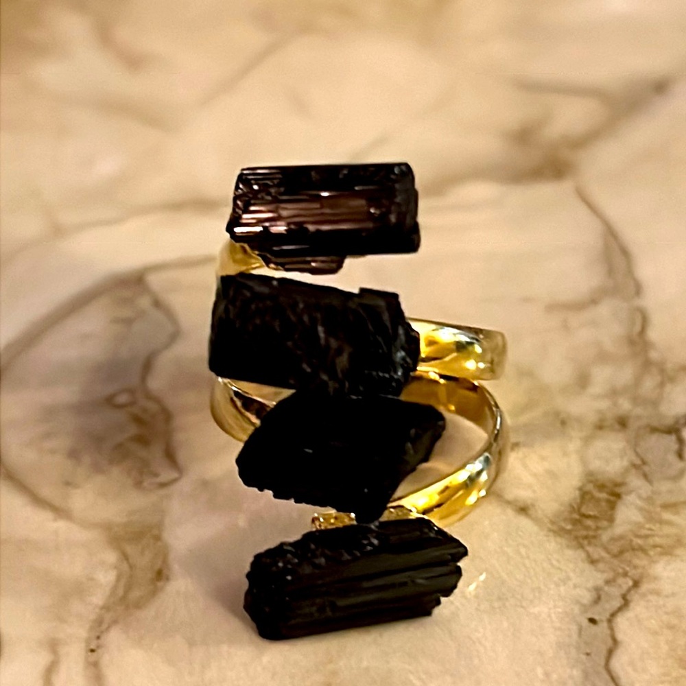 Raw Black Tourmaline Ring